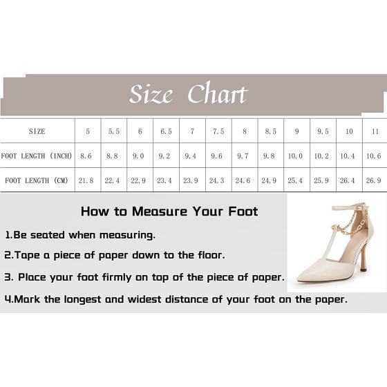 PiePieBuy Womens Ankle Strap Pumps Closed Pointed Toe T-Strap Chain Back Zipper Stiletto Heel Dress Shoes