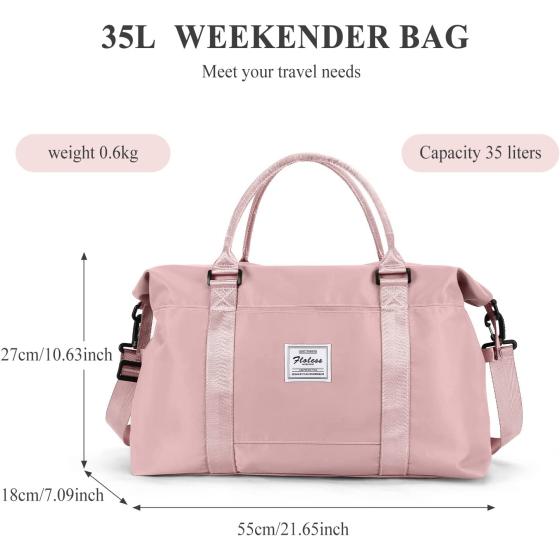 Travel Duffel Bag for Women, Overnight Weekender Bag with Wet Pocket & Trolley Sleeve, Carry On Tote Bag Sports Gym Bag,Pink