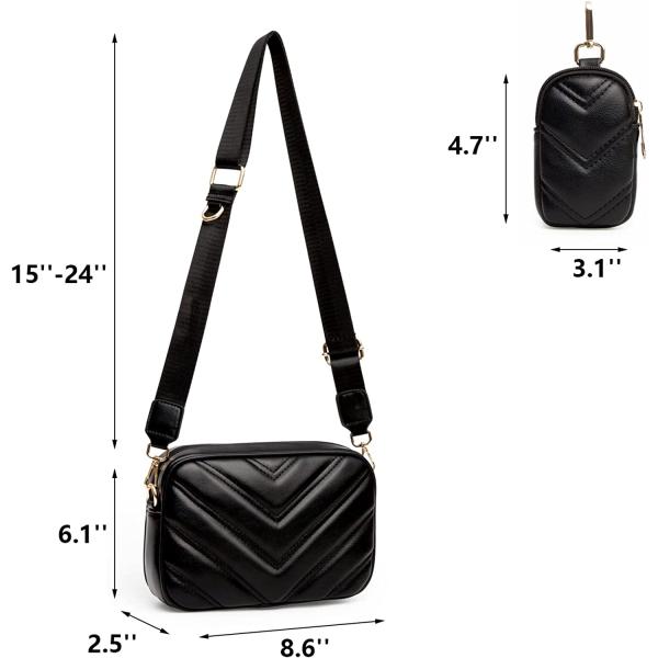 Herald Chevron Quilted Small Crossbody Bag with Coin Purse Pouch Women Square Snapshot Camera Side Shoulder 2 Size Handbag