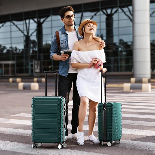 SHOWKOO Luggage Sets Expandable ABS Hardshell 3pcs Clearance Luggage Hardside Lightweight Durable Suitcase sets Spinner Wheels Suitcase with TSA Lock (Dark Green)