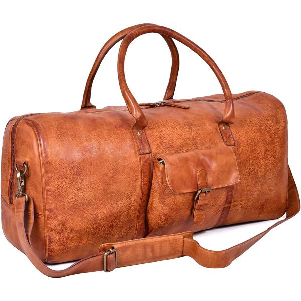 Leather Weekend bag Oversized Travel Duffel Bag Genuine Weekender Overnight Carryon Hand Bag (Brown Wash2)
