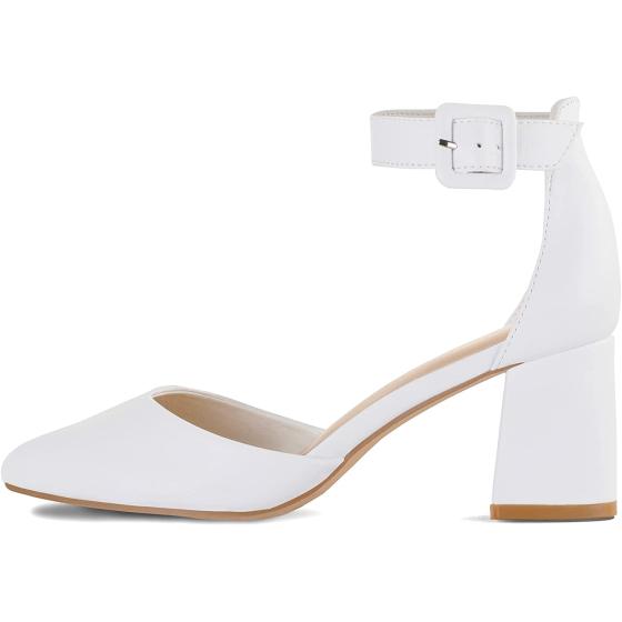 mysoft Women's Pointed Toe Low Chunky Heels Closed Toe Ankle Strap Dress Pump Shoes