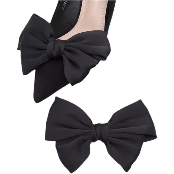 Satin Bow Shoe Clips Dots Solid Color Shoe Clips Removable Shoe Clips Elegant Wedding Party Shoe Buckle Bag Clothing Hair Accessories for Women Girls 2 Pcs