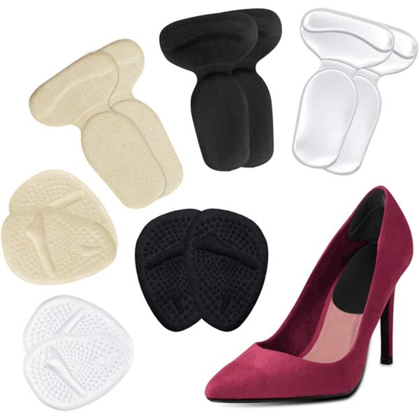 Heel Cushion Inserts and Metatarsal Pads for Women, 3 Pairs Heel Grips and 3 Pairs Ball of Foot Cushions, Silicone Shoe Pads Insoles for High Heels, Blister Prevention for Too Big Shoes …
