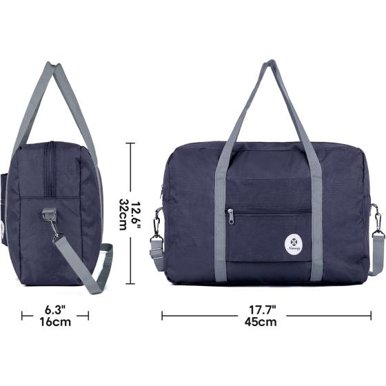 Narwey For Spirit Airlines Foldable Travel Duffel Bag Tote Carry on Luggage Sport Duffle Weekender Overnight for Women and Girls (3112 Dark Blue ( with Shoulder Strap))