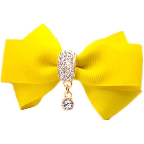 Rhinestone Crystal Dangle Center Ribbon Assorted Color Bow Shoe Clips Pair Removable Shoe Buckle (Black)