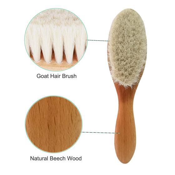 Molylove 3 Piece Baby Hair Brush and Comb Set for Newborn  Toddlers  Natural Wooden Hairbrush with Soft Goat Bristles for Cradle Cap - Perfect Scalp Grooming Product for Infant, Toddler, Kids, Baby