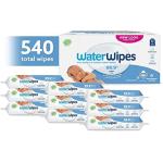 WaterWipes Plastic-Free Original Baby Wipes, 99.9% Water Based Wipes, Unscented & Hypoallergenic for Sensitive Skin, 540 Count (9 packs), Packaging May Vary