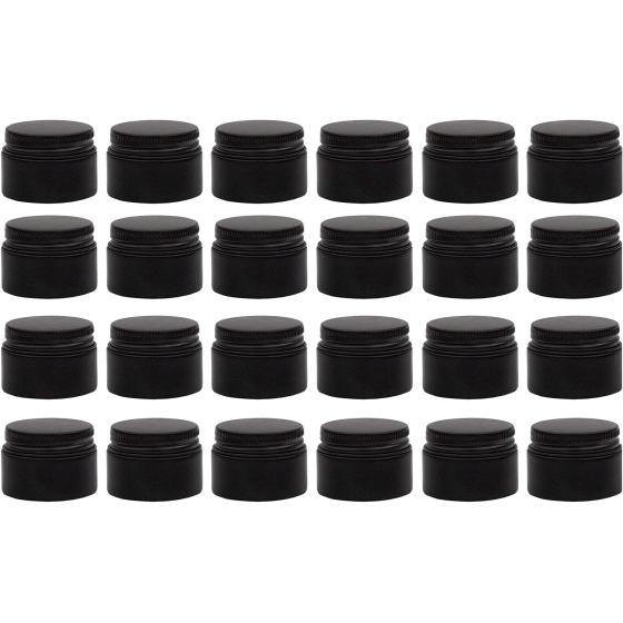 Darware 15-Milliliter Glass Balm Jars (24-Pack, Black), 1/2 oz Tiny Cosmetic Jars with Lined Black Metal Lids