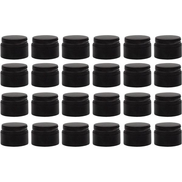 Darware 15-Milliliter Glass Balm Jars (24-Pack, Black), 1/2 oz Tiny Cosmetic Jars with Lined Black Metal Lids