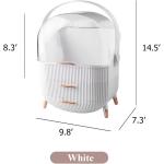 MASSY Egg Shape(Oval) Makeup Storage Box， Countertop Portable Vanity Cosmetics Organizer Preppy Style (White)