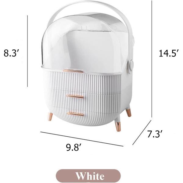 MASSY Egg Shape(Oval) Makeup Storage Box， Countertop Portable Vanity Cosmetics Organizer Preppy Style (White)