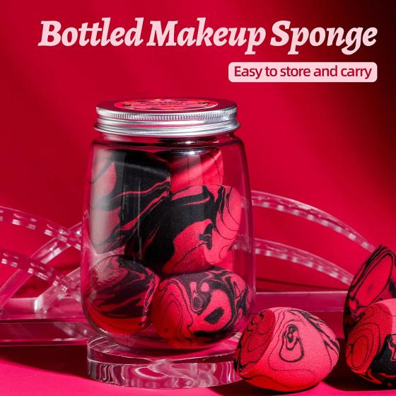 Makeup Sponge Set BS-MALL 6 Pcs blender sponge for Liquid, Cream, and Powder, Bottled Makeup Sponges （Black Pink）
