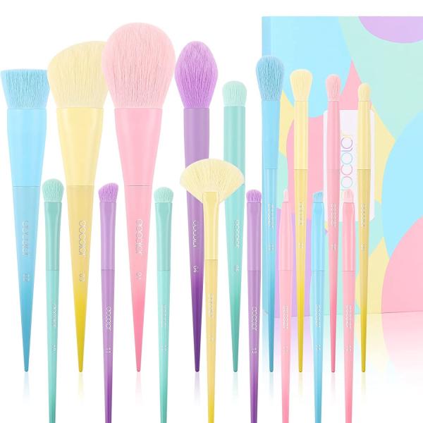 Docolor Makeup Brushes Set 17Pcs Morandi Makeup Brushes with Makeup Bag and Makeup Sponge and Brush Protector Professional Face Powder Kabuki Foundation Blush Eye Shadow Concealers Kit Premium Gift Box