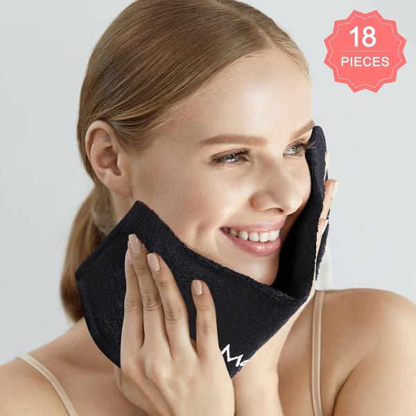 18 Pcs Makeup Remover Towels 13 x 13 Face Cotton Washcloths with Makeup Embroidery Black Facial Reusable Makeup Remover Cloth Soft Cleansing Makeup Washcloths Holiday Gift for Women