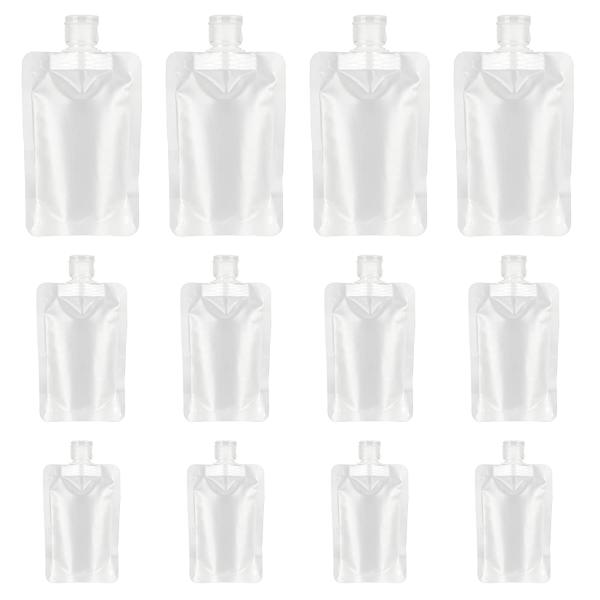 12 Pcs Portable Travel Fluid Makeup Packing Bag,Travel Size Refillable Empty Squeeze Pouch for Lotion/Shampoo/Face Cream/Hand Soap (30ml/50ml/100ml) Gift Funnel.