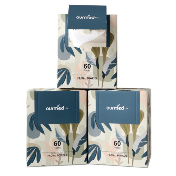 Ourmed Life Disposable Face Towel Facial Tissue | Lint-Free Biodegradable Clean Towels | Dry Makeup Remover Wipes | Super Soft & Thick for Sensitive Skin | 10-Inch X 12-Inch Large Size | 50 Count