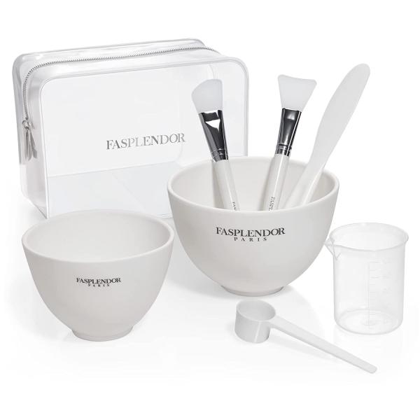Face Mask Mixing Bowl Set with Silicone Face Mask Brush Applicator, Facial Mask Bowls, Mask Spatula, Measuring Scoop + Cup, Clear Toiletry Bag, 8 IN 1 SPA Quality Face Mask Tool Kit for DIY Clay Mask