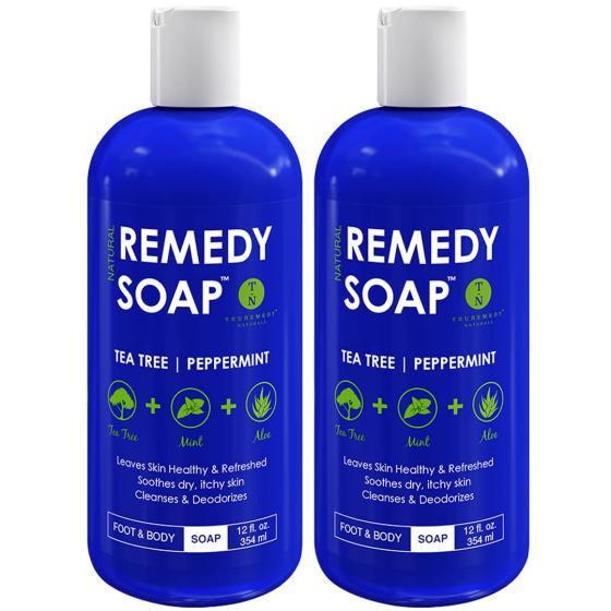 Remedy Soap Tea Tree Oil Body Wash | Helps Body Odor, Athlete's Foot, Jock Itch, Ringworm, Yeast Infections, Skin Irritations | Shower Gel for Women/Men | 100% Natural Tea Tree, Mint & Aloe Skin Cleanser (12 oz)