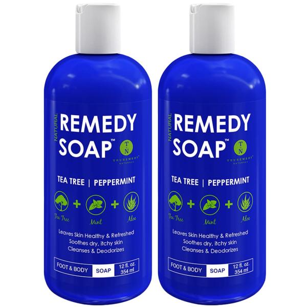 Remedy Soap Tea Tree Oil Body Wash | Helps Body Odor, Athlete's Foot, Jock Itch, Ringworm, Yeast Infections, Skin Irritations | Shower Gel for Women/Men | 100% Natural Tea Tree, Mint & Aloe Skin Cleanser (12 oz)