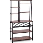 MAISON ARTS Bakers Racks for Kitchens with Storage， Microwave Stand Coffee Bar Station with 6 Hooks Wine Storage， Industrial Kitchen Shelf， Rustic Brown