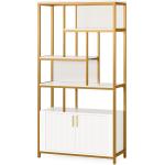 Tribesigns White Bookshelf with Doors， 70.86" Tall Etagere Bookcase with Storage Cabinet， Free-Standing Modern Gold Display Rack Shelves for Bedroom Living Room Office (White and Gold)