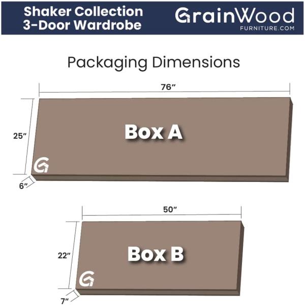 Grain Wood Furniture Shaker 3-Door Wardrobe， Cherry