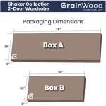 Grain Wood Furniture Shaker 2-Door Wardrobe, Walnut