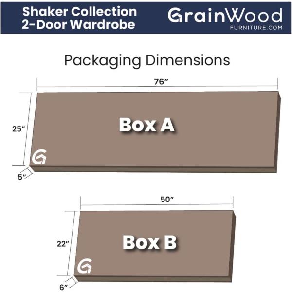 Grain Wood Furniture Shaker 2-Door Wardrobe, Walnut
