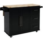 CNPRAZ Cabinet， Kitchen Island with Spice Rack， Towel Rack and Extendable Solid Wood Top， Multi Purpose， Large Storage - Black
