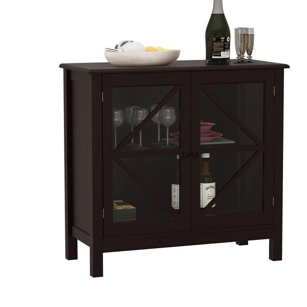 CNPRAZ has a Two -Layer Glass Door Kitchen Cabinet, Locker, Dining Table, Multi -Functional Cabinet, Rural Style, Sufficient Storage Space (Brown)