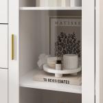 Homsee Storage Cabinet with 5 Drawers， Shelves &amp; Glass Door， Sideboard Buffet Cabinet with Metal Legs， Modern Wood Display Cabinet for Living Room， Bedroom &amp; Hallway， White (31.5”W x 15.7”D x 47.2”H)