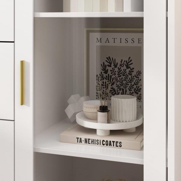 Homsee Storage Cabinet with 5 Drawers， Shelves &amp; Glass Door， Sideboard Buffet Cabinet with Metal Legs， Modern Wood Display Cabinet for Living Room， Bedroom &amp; Hallway， White (31.5”W x 15.7”D x 47.2”H)