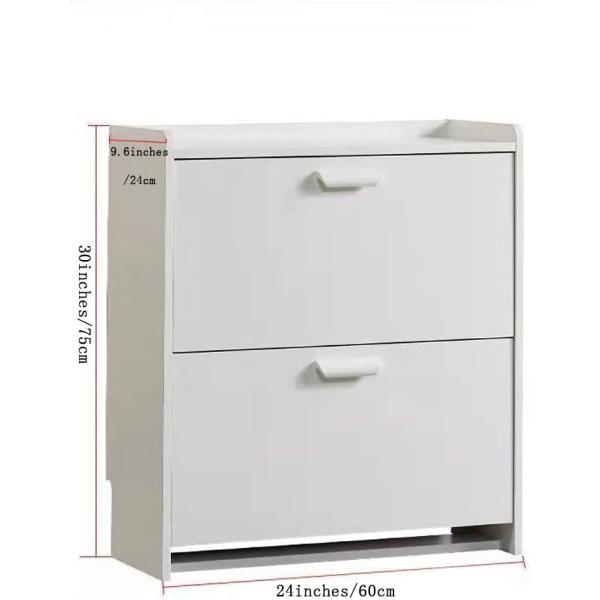 OIHYA Tipping Shoe Cabinet, 2 Flip Drawers Tipping Shoe Cabinet Modern Shoe Storage Organizer Cabinet for Entryway, Hallway and Bedroom（24”X9.6”X30”） (White)