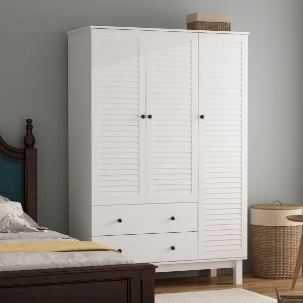 DiDuGo Bedroom Armoire with Large Storage， Armoire Wardrobe Closet with Drawers &amp; Shelves and Shutter Doors， Wooden Legs， Black Handles， for Bedroom White (48”W x 20.2”D x 71”H)