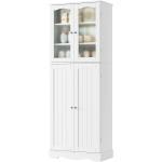 HORSTORS 64" Kitchen Pantry Cabinet， Modern Tall Cabinet with Glass Doors and Adjustable Shelves， Freestanding Utility Storage Cabinet Cupboard for Kitchen， Living Room， Dining Room， White