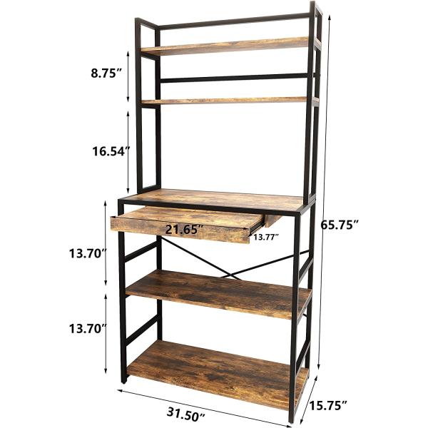 Furniouse 5-Tier Kitchen Bakers Rack, Industrial Microwave Oven Stand with Shelves, Kitchen Utility Storage Shelf with Cabinet, Standing Kitchen Storage Rack, Rustic Brown