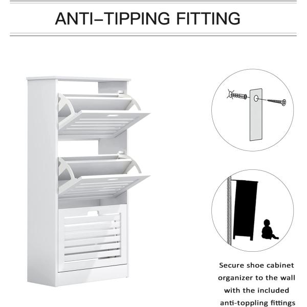 Sweiko Narrow Shoe Cabinet with 3 Flip Drawers Freestanding Shoe Cabinet Organizer with Hidden Handle Wooden Shoe Rack Storage Cabinet for Entryway Hallway Bedroom Living Room White
