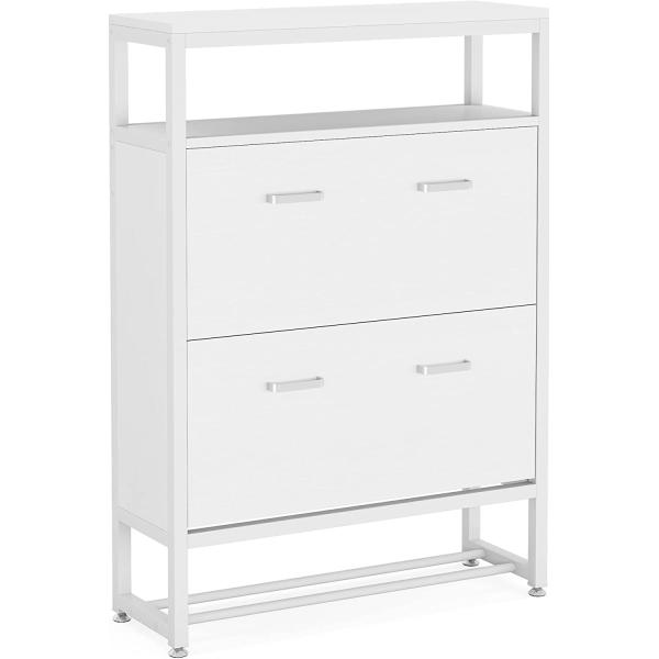 Tribesigns Tipping Bucket Shoe Cabinet， Shoes Cabinet Storage with Flip Drawer for Entryway 20 Pair Modern Shoes Rack Storage Organizer for Sneakers Heels Boots Slippers， White