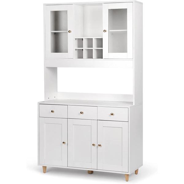 VOWNER 71" Traditional Freestanding Kitchen Pantry Storage Cabinet， Pantry Cabinet with 3 Drawers and 5 Storage Cabinets， White