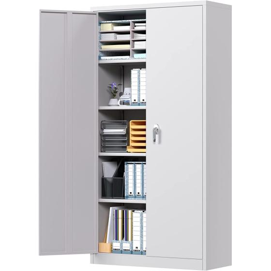 2 Doors Rolling Adjustable Shelves Metal Storage Cabinet Black/Grey for Garage Utility Room