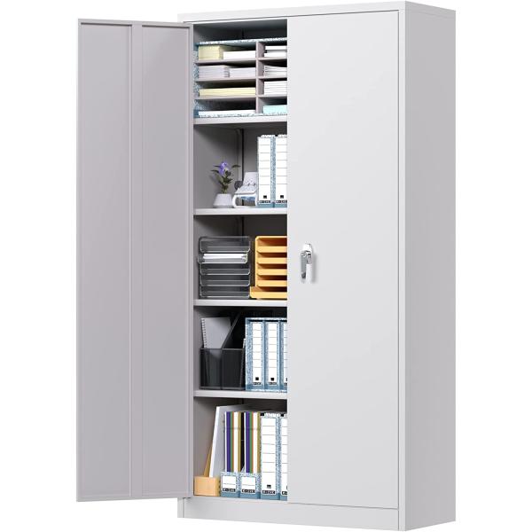 2 Doors Rolling Adjustable Shelves Metal Storage Cabinet Black/Grey for Garage Utility Room