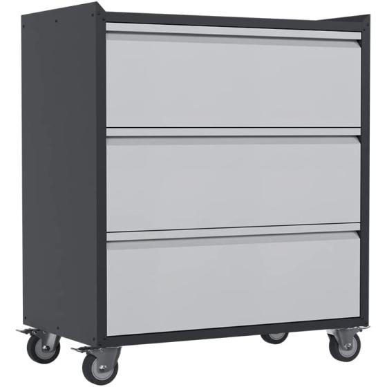 Reemoon Rolling Garage Storage Cabinet with Wheels， Metal Tool Storage Cabinet with 3 Drawers， Black &amp; Gray