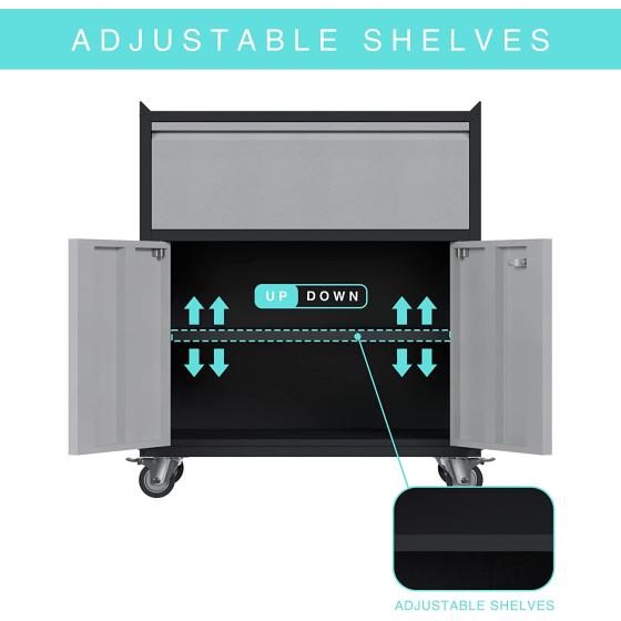 GangMei Rolling Lockable Metal Storage Cabinet with 1 Drawer and 2 Doors， Perfect for Garage， Home， Warehouse， Basement(a Drawer and 2 Door)…