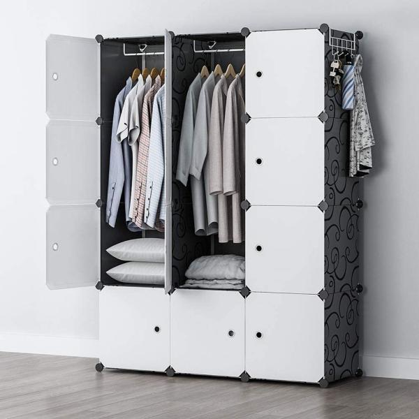 GEORGE&amp;DANIS Portable Closet Wardrobe Cube Storage Cube Organizer Cube Shelf Armoire Bedroom Dresser (42x18x56 inches) 3x4 Tiers， Black