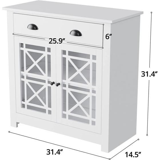 Cozy Castle Kitchen Storage Cabinet with Doors and Adjustable Shelf， 31.4" W x 31.4" H Freestanding Buffet Sidebord， Accent Cabinet for Kitchen， Dining Room， White