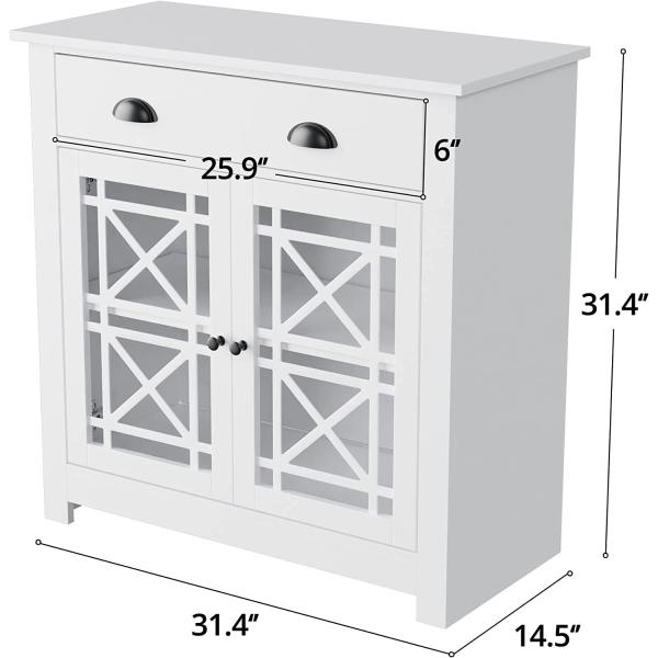Cozy Castle Kitchen Storage Cabinet with Doors and Adjustable Shelf， 31.4" W x 31.4" H Freestanding Buffet Sidebord， Accent Cabinet for Kitchen， Dining Room， White