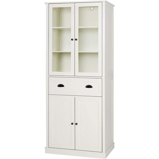 MUPATER Kitchen Pantry Storage Cabinet Microwave Hutch, 72'' Freestanding Hutch Cabinet Buffet Cupboard Tall with Drawer and Doors for Home Kitchen Living Room, Grey