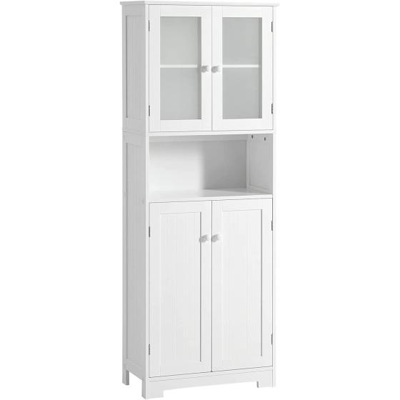 Tiptiper Tall Bathroom Storage Cabinet， Large Floor Cabinet with Open Compartments and 2 Cabinets with Doors， 64” Height Freestanding Linen Tower Cabinet， for Home Kitchen， Living Room， White