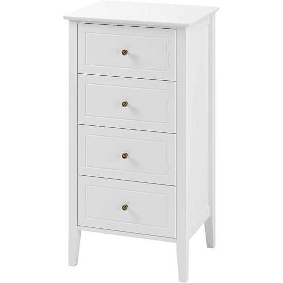 TTVIEW 4 Drawer Dresser, Antique Wide Chest of Drawers with Solid Frame, Closet Dresser Tall Storage Chest Cabinet Nightstand for Living Room, Bathroom, Entryway, White